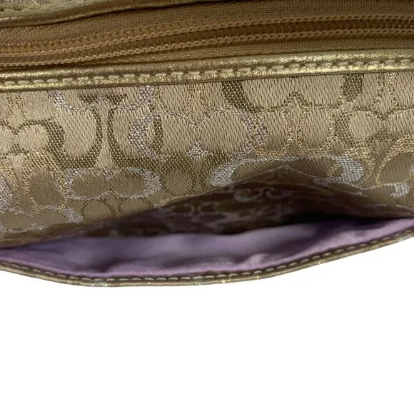 COACH Mini Signature Optic Lurex 40958 Shoulder Handbag Gold/Silver NO Tag EUC - Picture 12 of 13